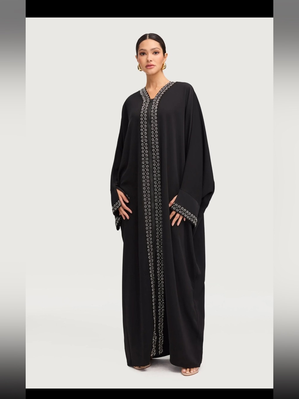Veiled Collection Zeina Black Embellished Zip-Up Abaya